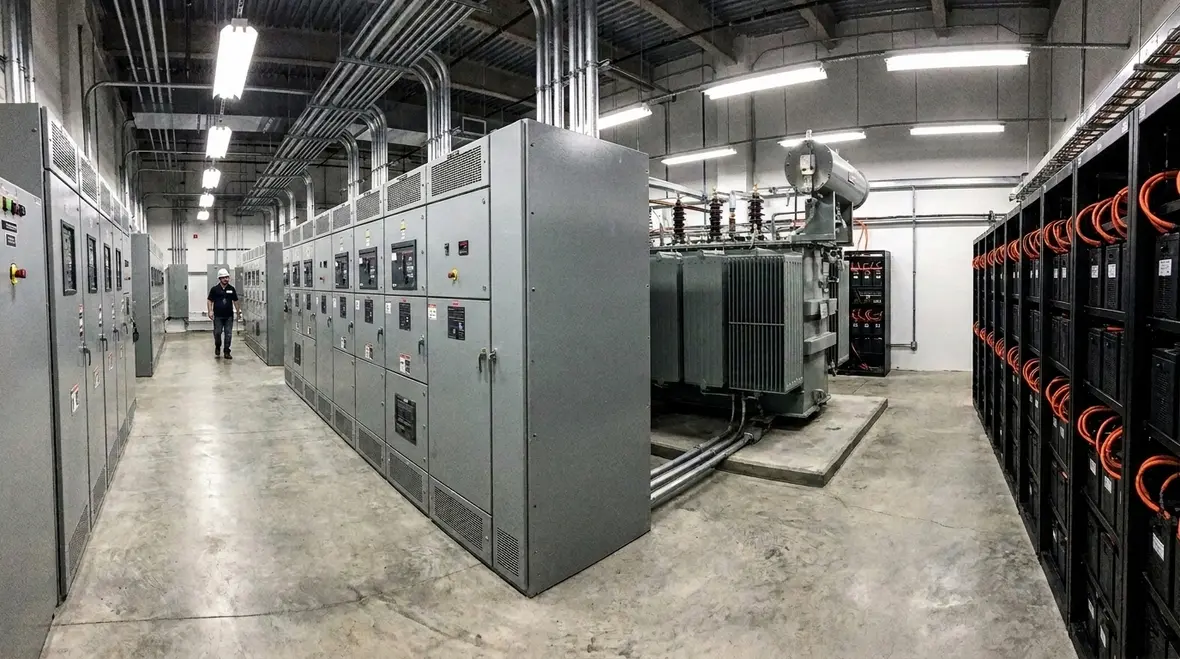 Incoming utility feeds and switchgear for a data center power distribution system