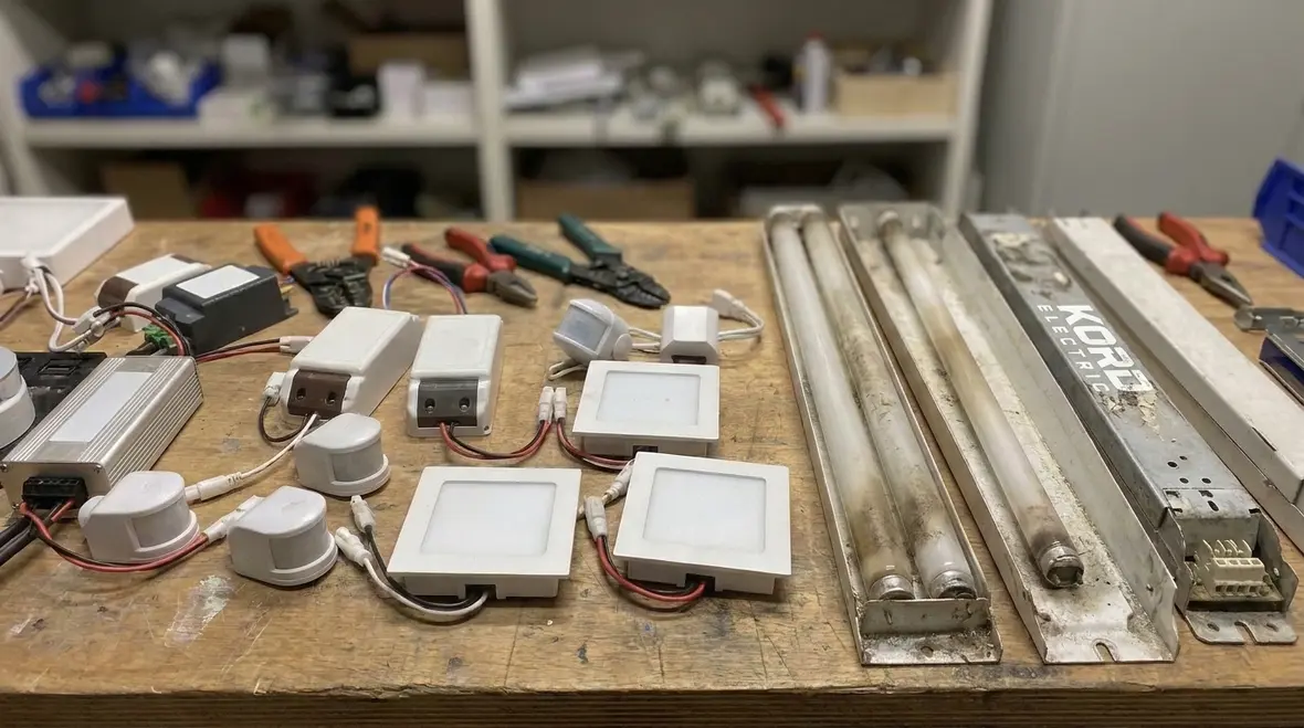 Office lighting fixtures being upgraded to LED for productivity