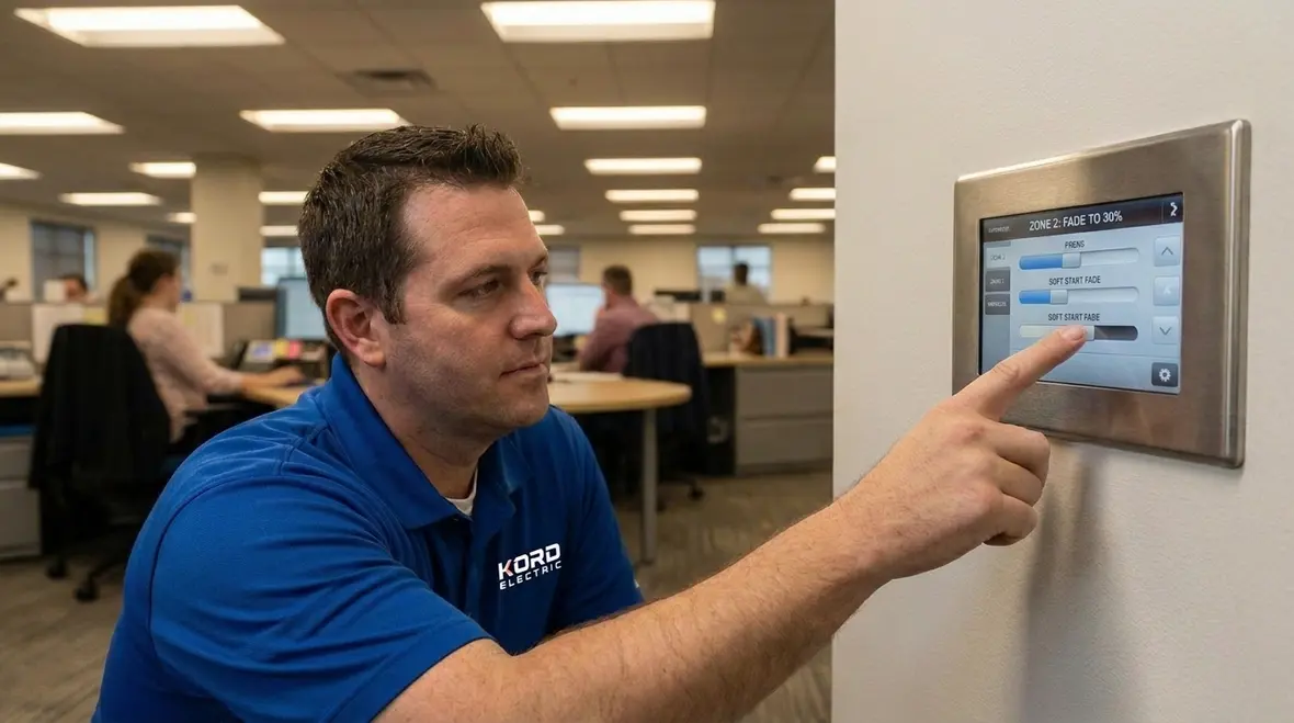 Office lighting control system with sensors and dimming zones