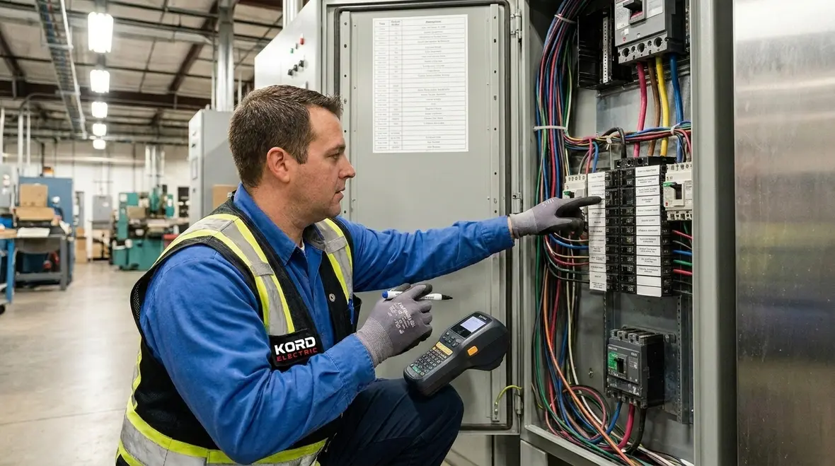 Commercial electrical gear labeled according to NEC detail levels