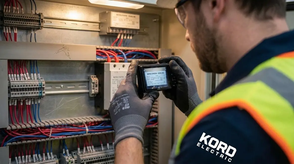 Inspector checking listing labels to verify NEC equipment approval requirements
