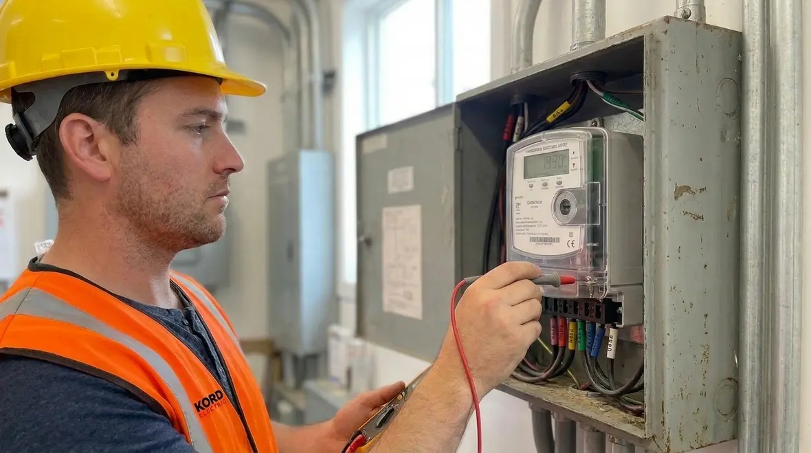 New-build commercial metering equipment layout in an electrical room