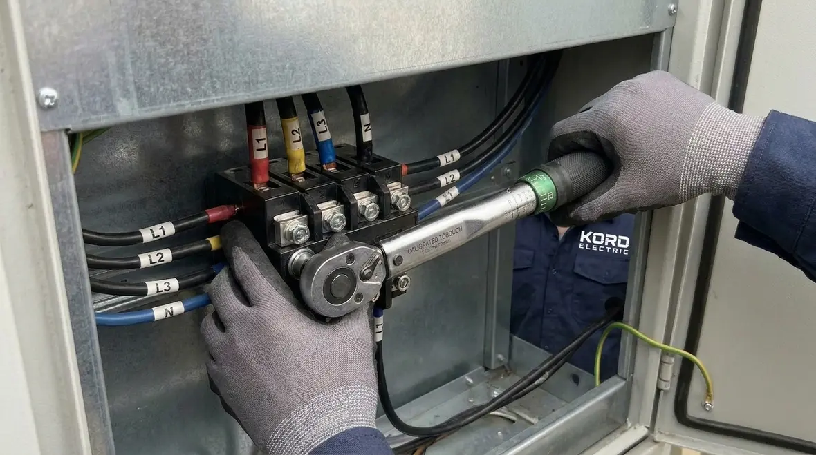 Technician performing new-build commercial metering installation