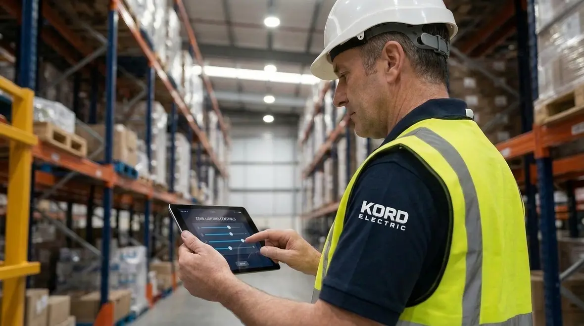 Industrial warehouse lighting zones and dimming layout