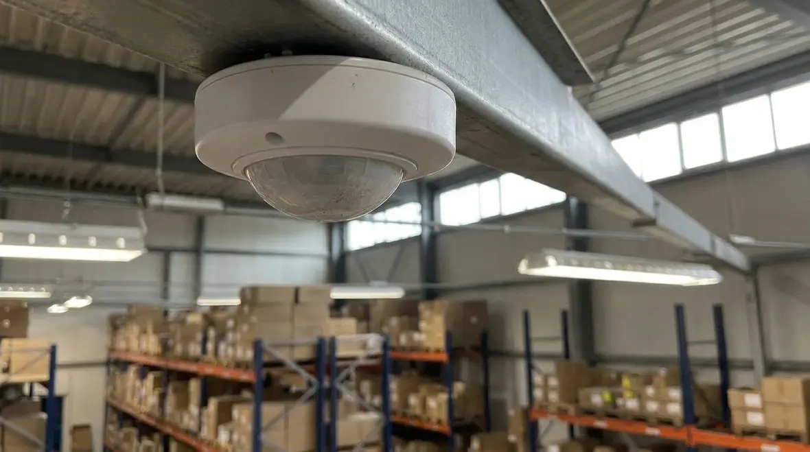 Smart warehouse lighting layout with zones and controls