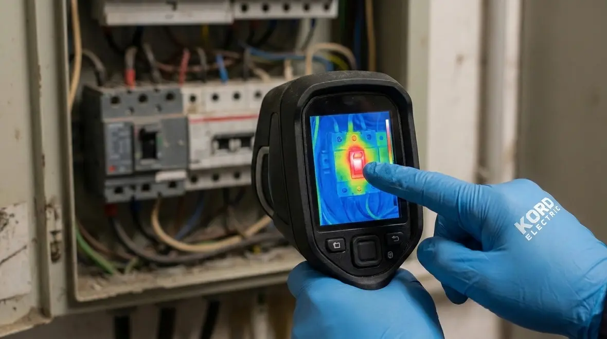 Thermal imaging view of electrical system hot spots