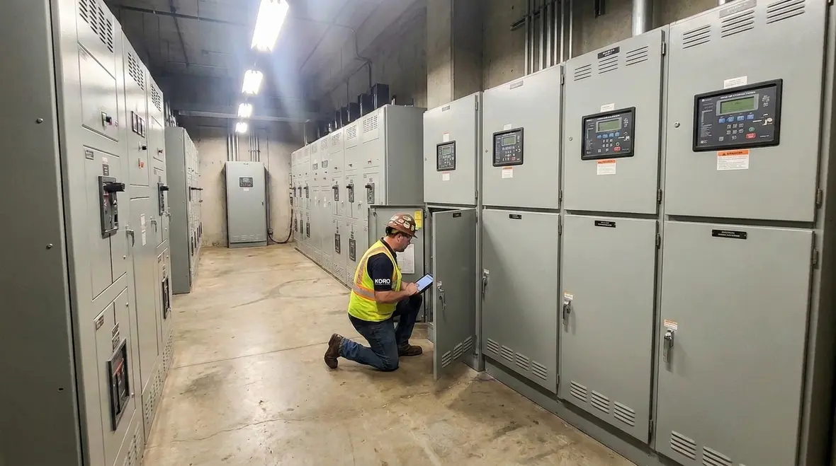 Data center electrical room featuring switchgear, UPS, and ATS under reliability testing