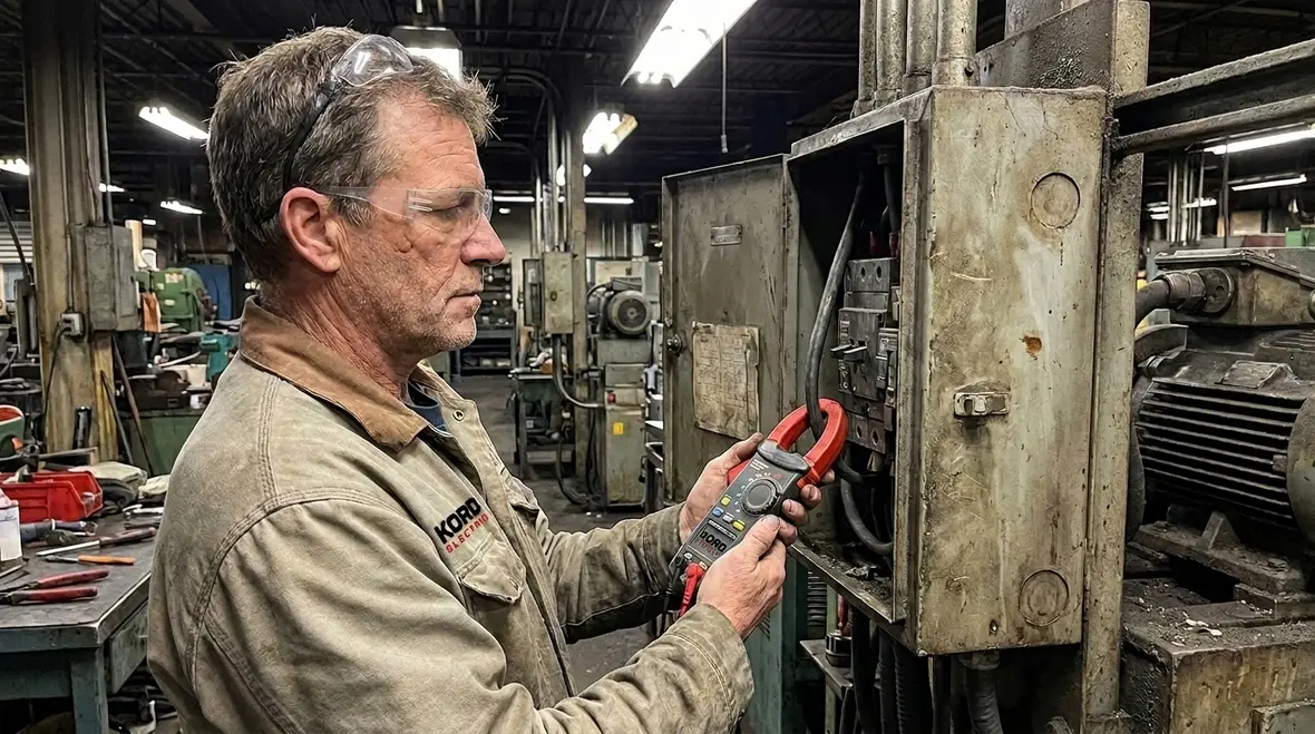 Technician analyzing power demand behavior and load profiles