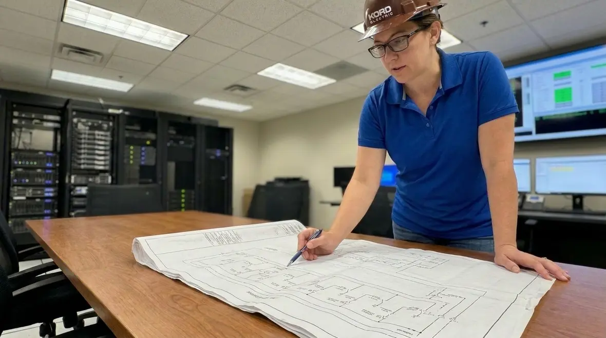 Engineers planning data center power distribution for reliability
