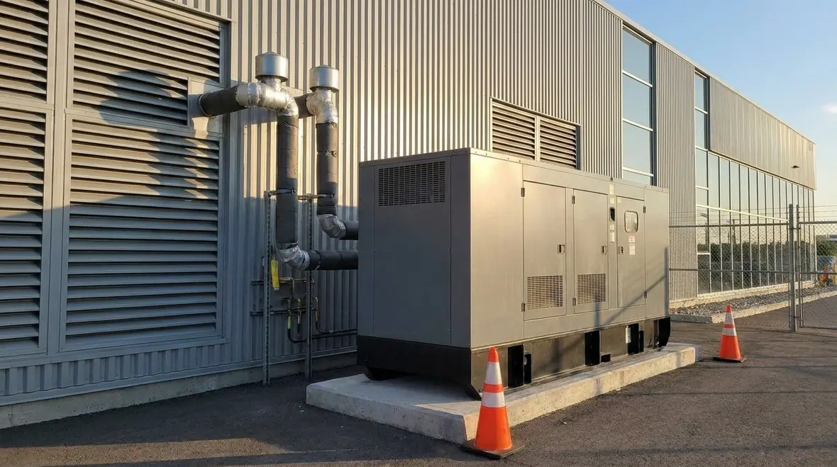 Commercial generator installation with proper site planning and ventilation
