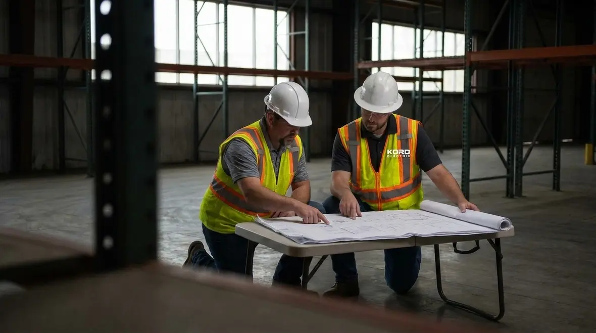 Commercial electrical contractor reviewing project scope for a Los Angeles facility