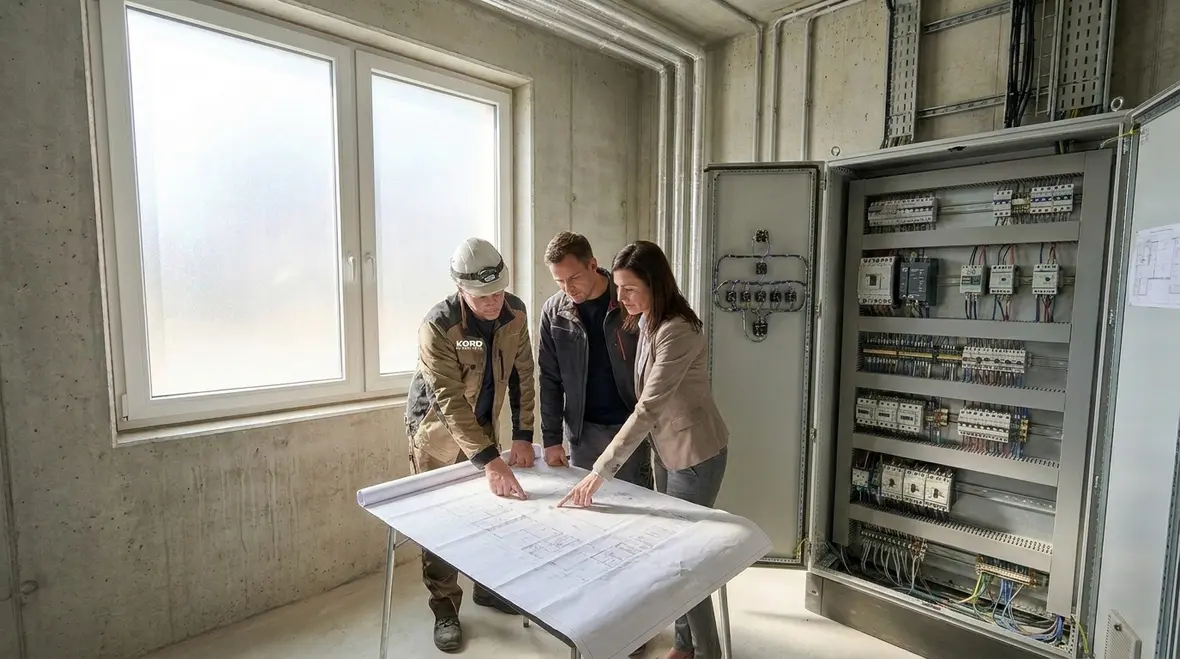 Electrician reviewing California electrical code requirements for a commercial building