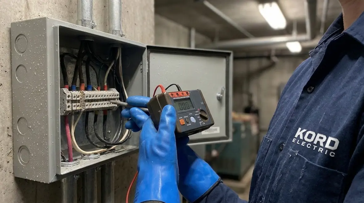 Commercial electrical panel affected by moisture and insulation breakdown leading to breaker trips
