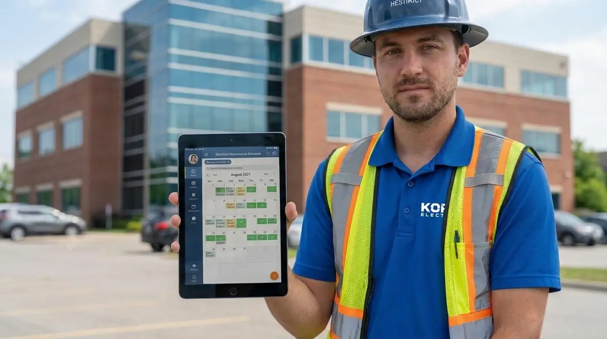 Facility manager reviewing commercial electrical maintenance documentation in California