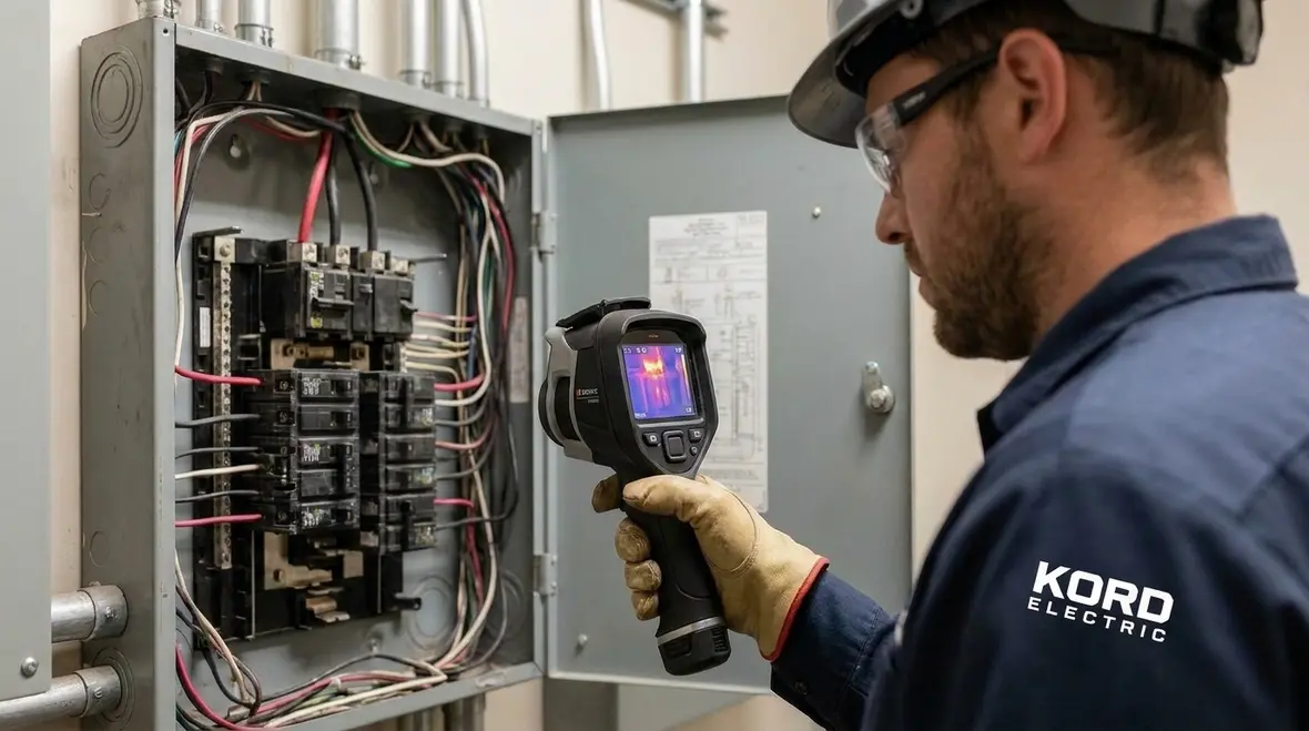 Close-up of a commercial electrical panel interior components