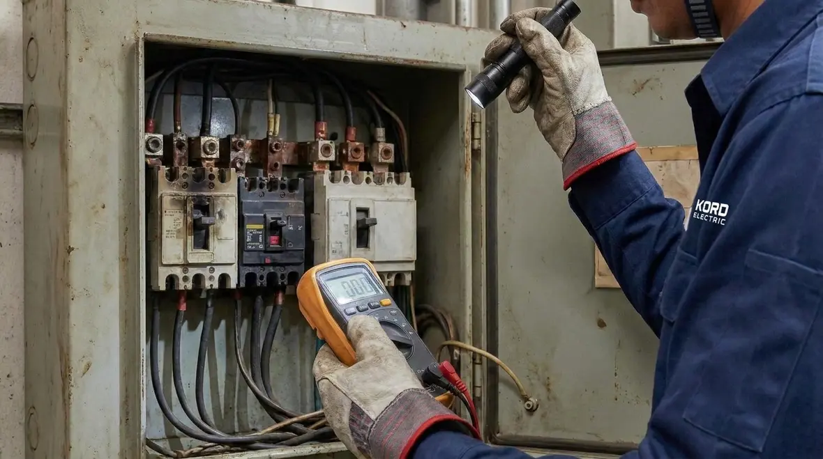 Electrician performing targeted repairs on a commercial electrical panel