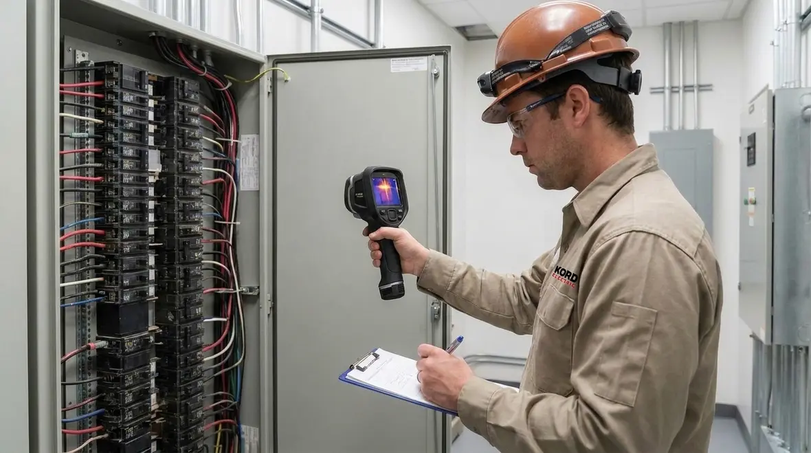 Los Angeles commercial electrical contractor inspecting industrial switchgear