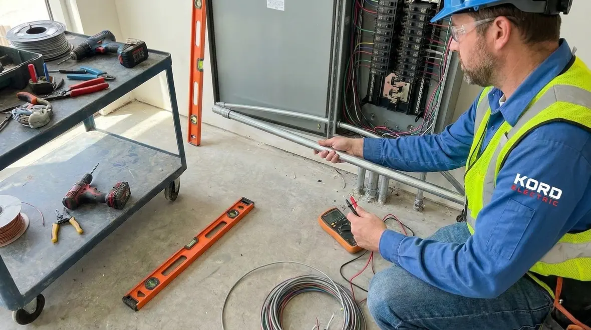 Technicians reviewing commercial EV charger installation cost drivers
