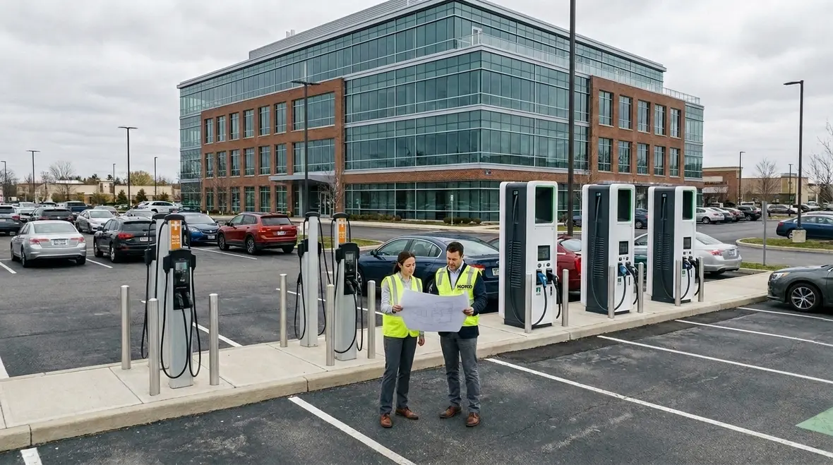 Commercial property comparing Level 2 vs DC fast charging options
