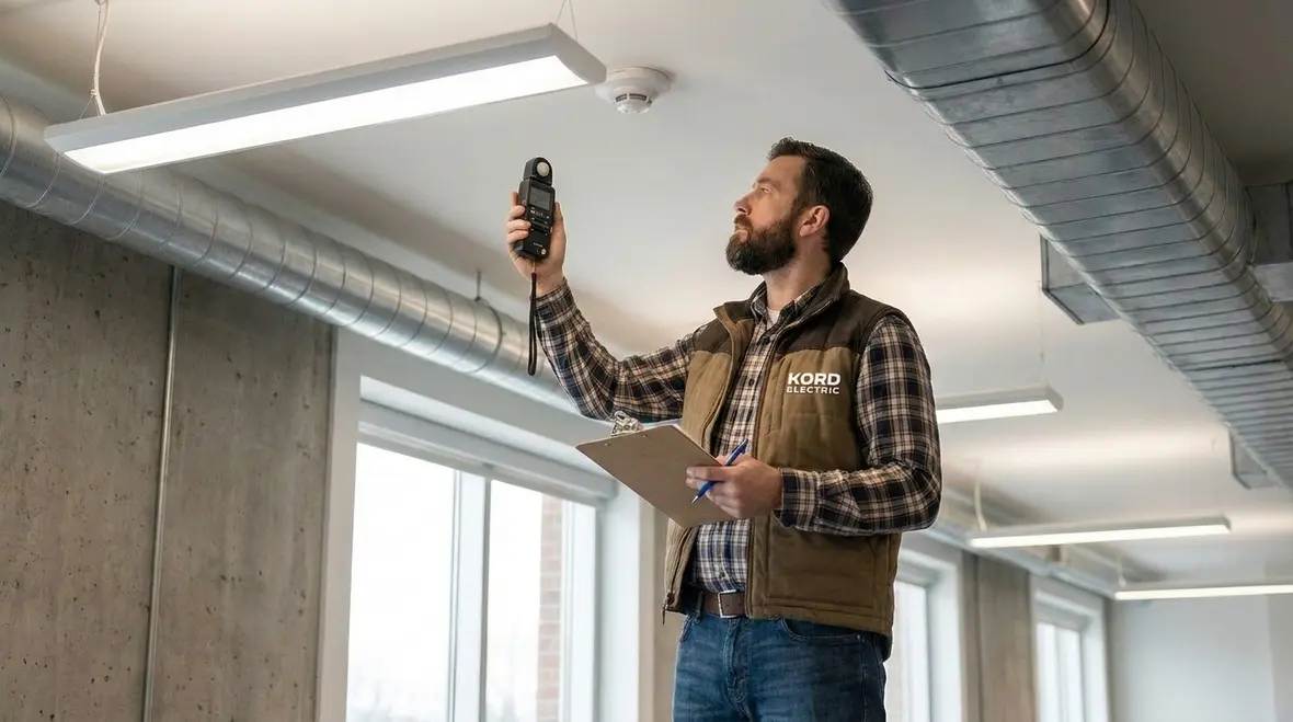 Even, low-glare commercial LED lighting across office and corridor areas