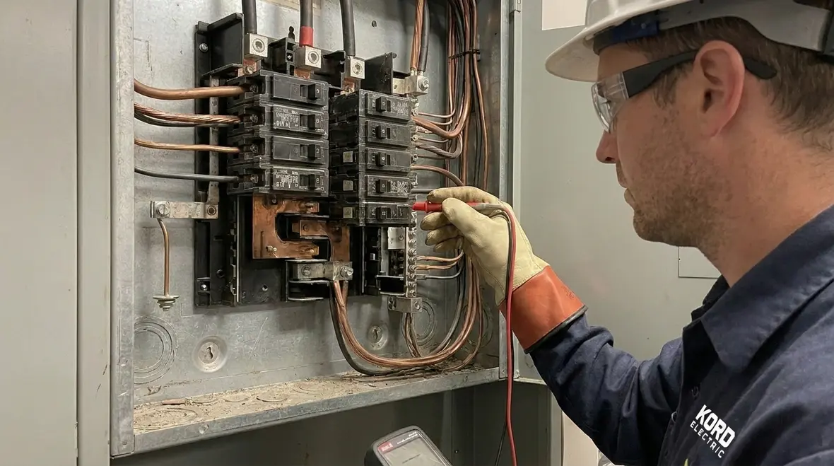 Technician performing a Studio City apartment building electrical inspection