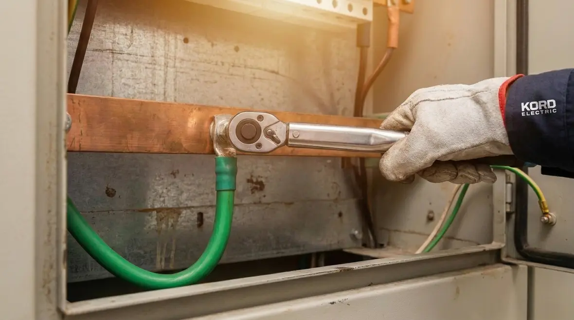 Inspector reviewing commercial electrical panels for NEC code violations
