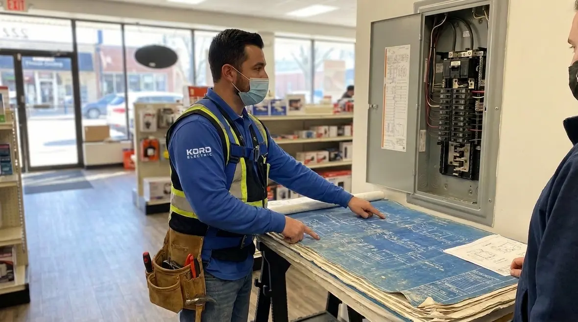 Retail electrical contractor configuring panel for a Studio City store