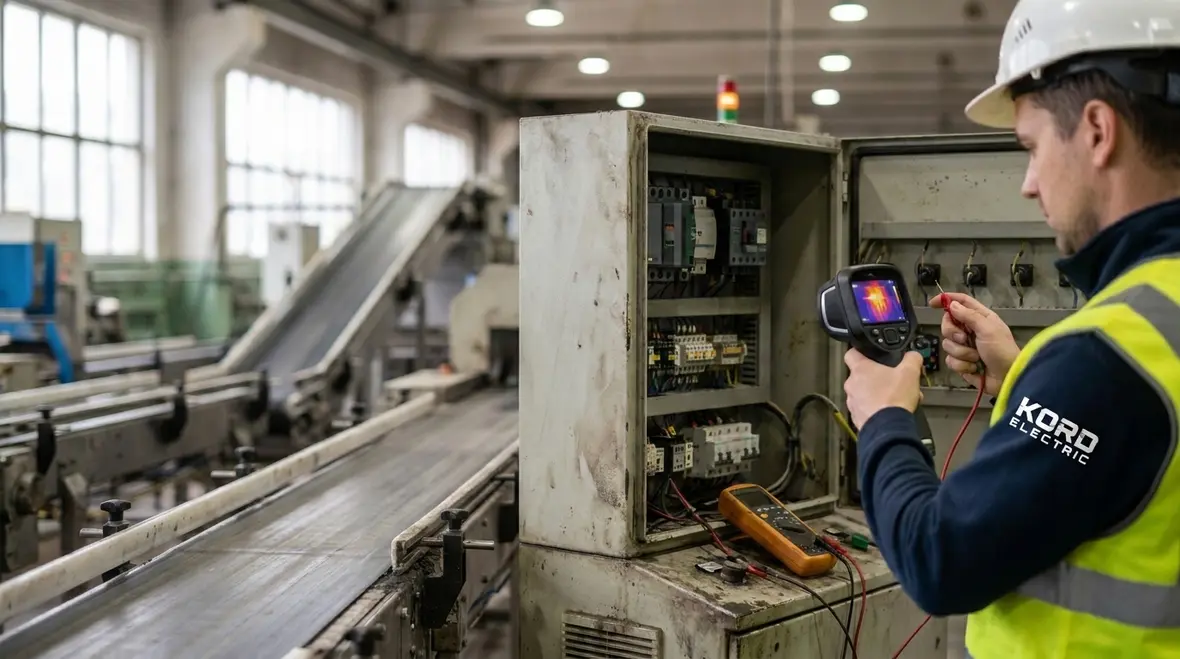 Facility manager reviewing electrical inspection checklist on site