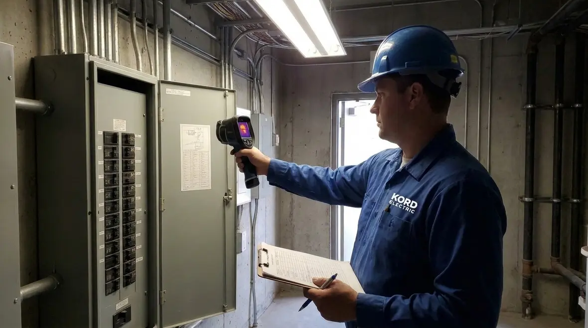 Commercial electrical panels under preventive maintenance inspection