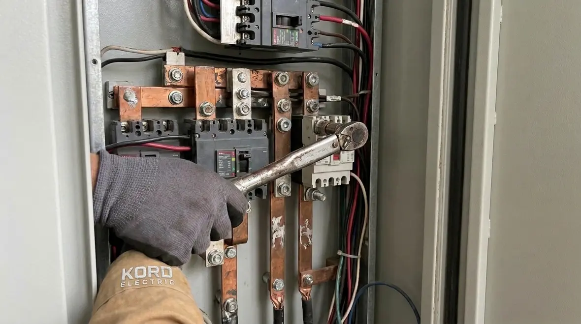 Commercial electrical room with maintained switchgear and panels