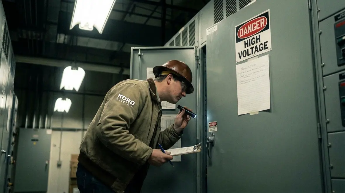 Commercial electrical inspection in progress at a California business