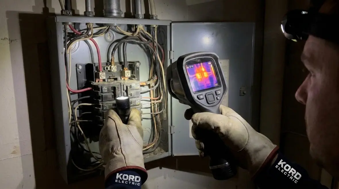 Infrared scan detecting hotspots that signal potential electrical fire risk