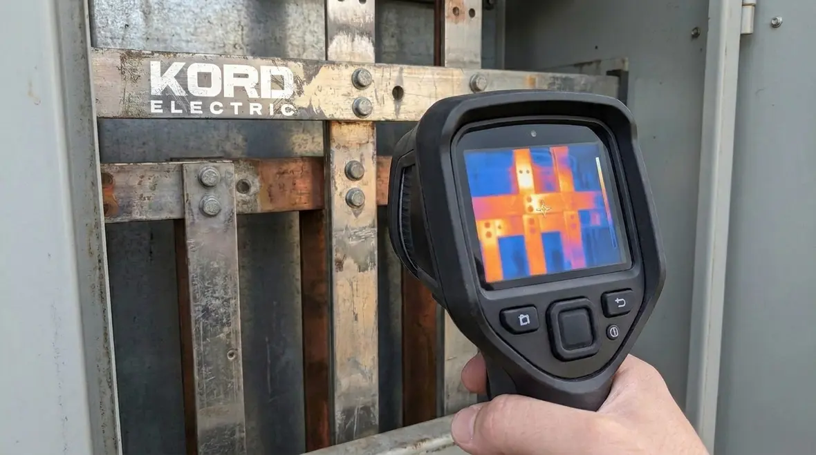 Commercial electrical maintenance inspection in an electrical room