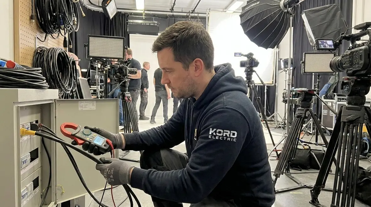 Power quality checks for cameras, networks, and lighting controls in a production studio