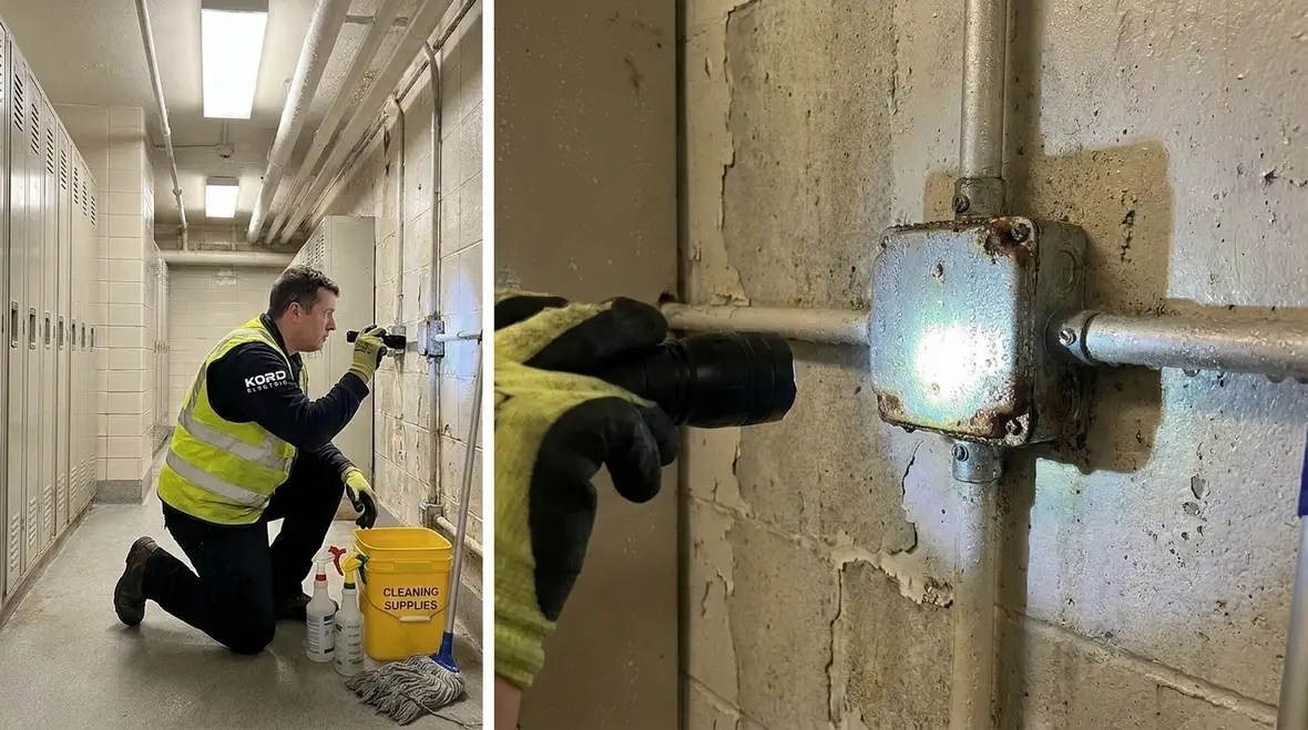 Electrical equipment in a gym moisture-prone zone