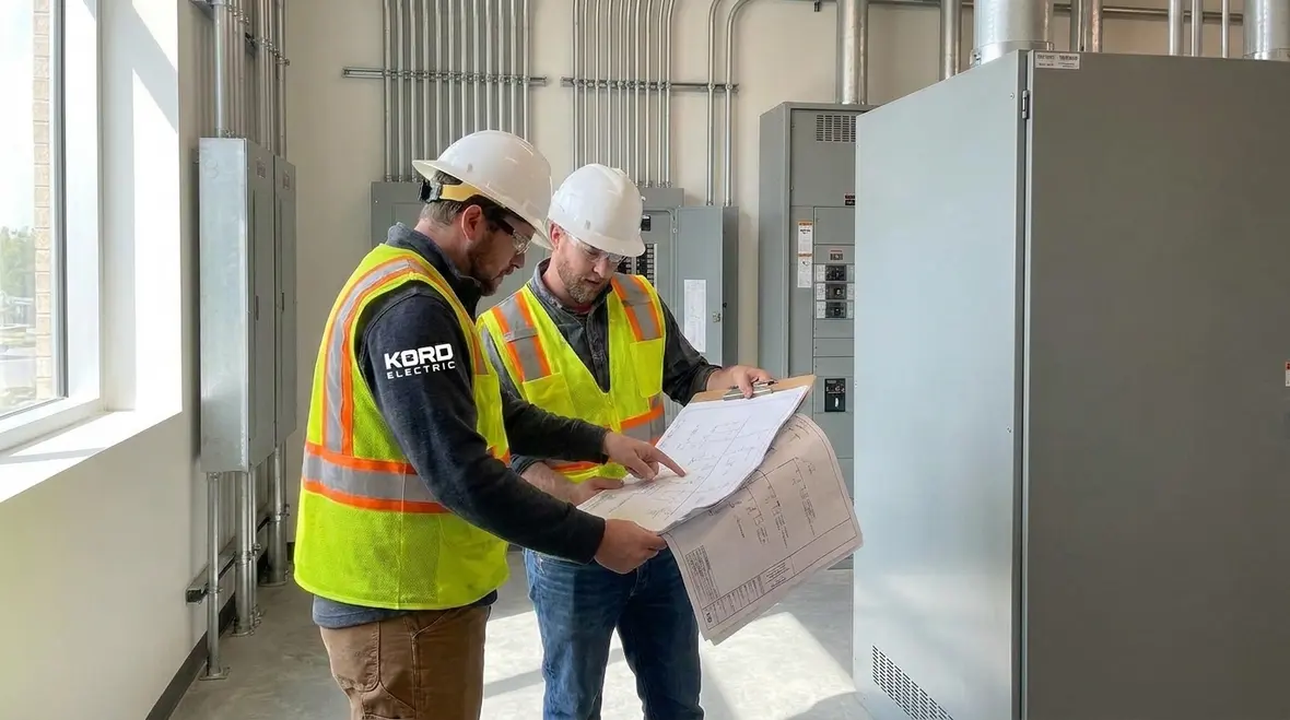 Electrical engineer reviewing commercial building load plan to increase capacity