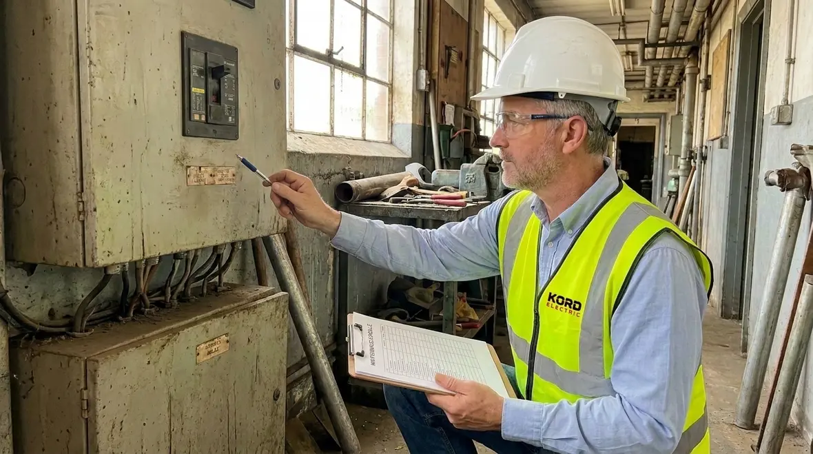 Industrial electrician performing preventive maintenance on switchgear