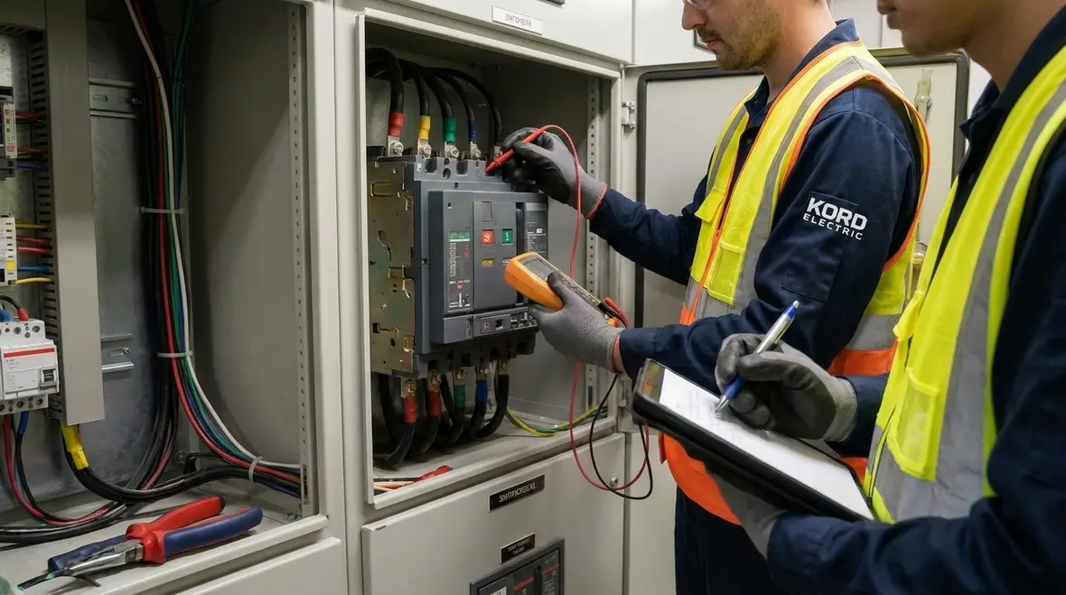 Planned industrial electrical preventive maintenance schedule being reviewed