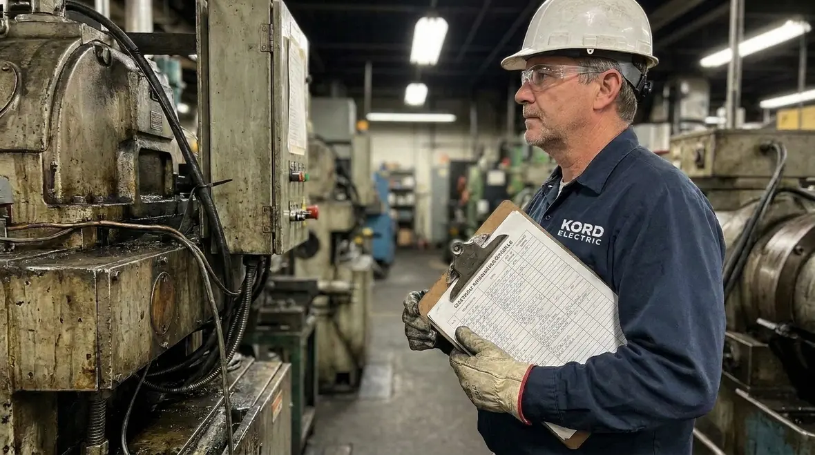 Close-up of industrial electrical switchgear under preventive inspection