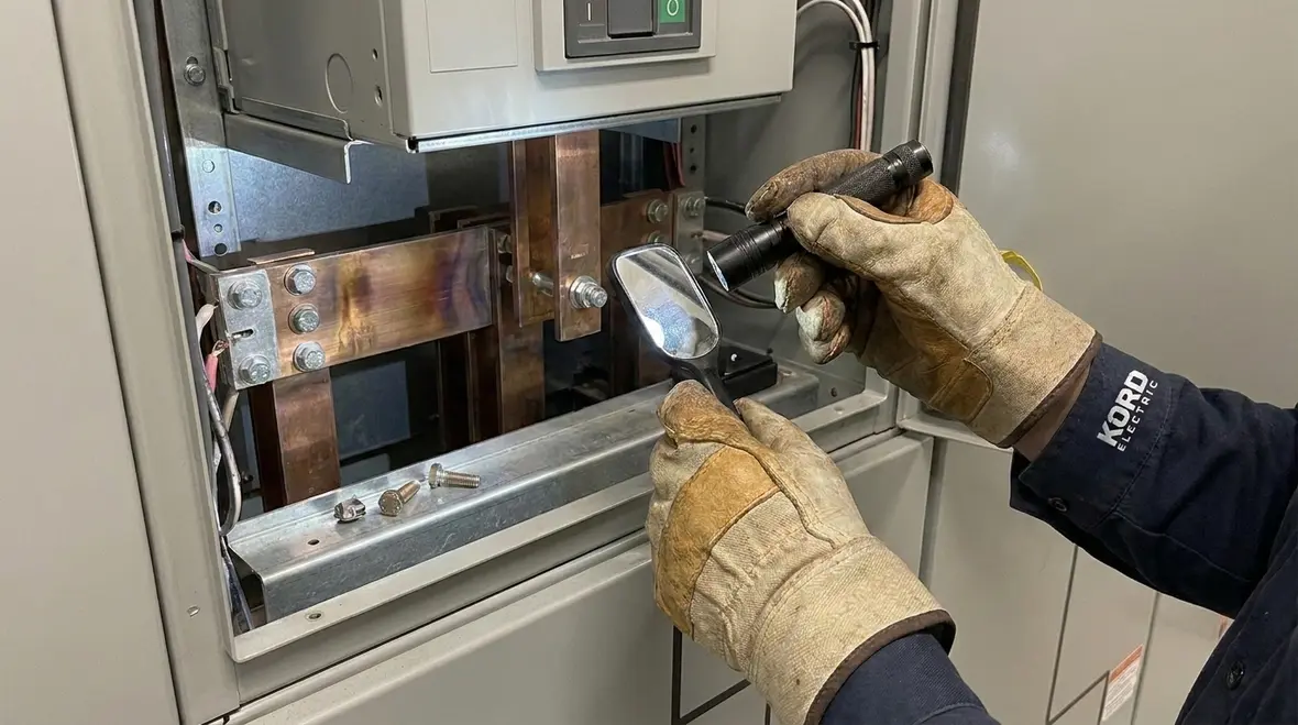 Industrial switchgear maintenance inspection checklist in a commercial electrical room