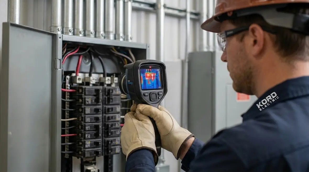 Infrared electrical inspection of commercial panels with thermal camera