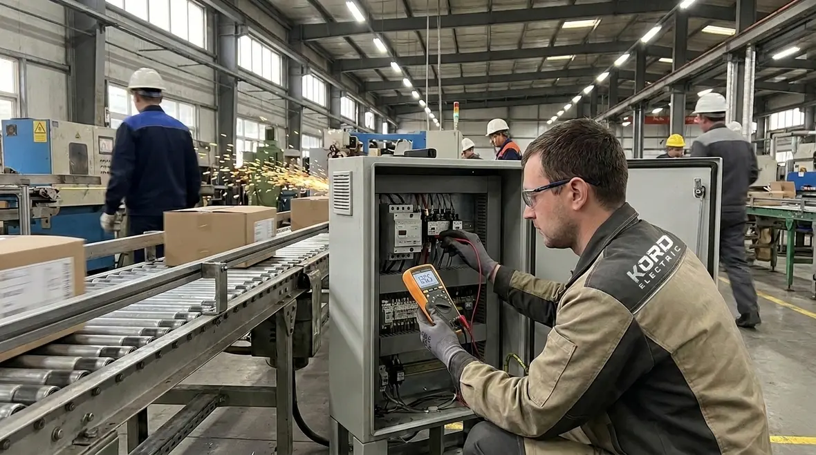 Kord Electric technician performing an electrical inspection without interrupting production
