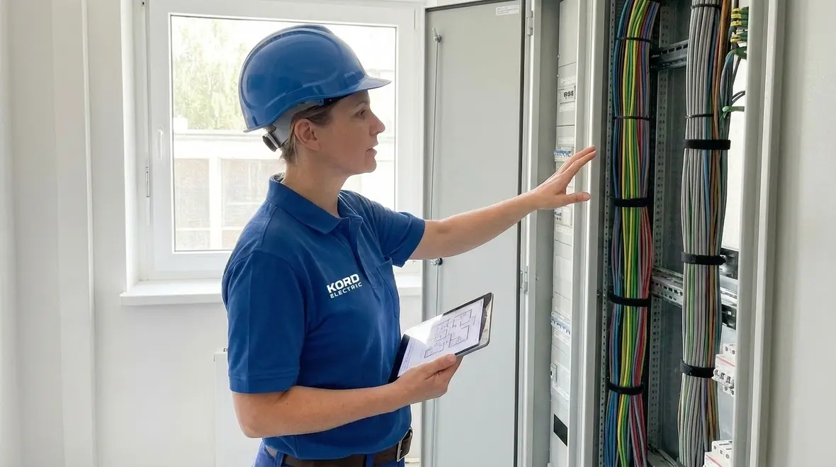 Electrician performing preventive electrical maintenance in a healthcare facility