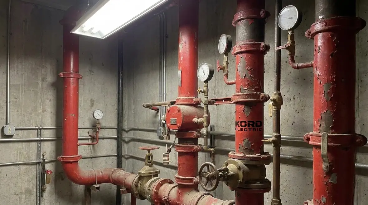 Emergency power and exit lighting in a multifamily building corridor