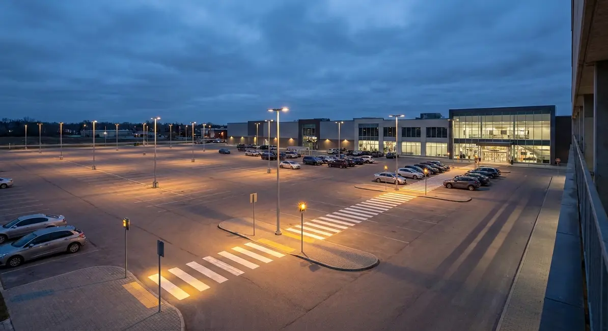 Overhead view of parking lot pole spacing and lighting zones