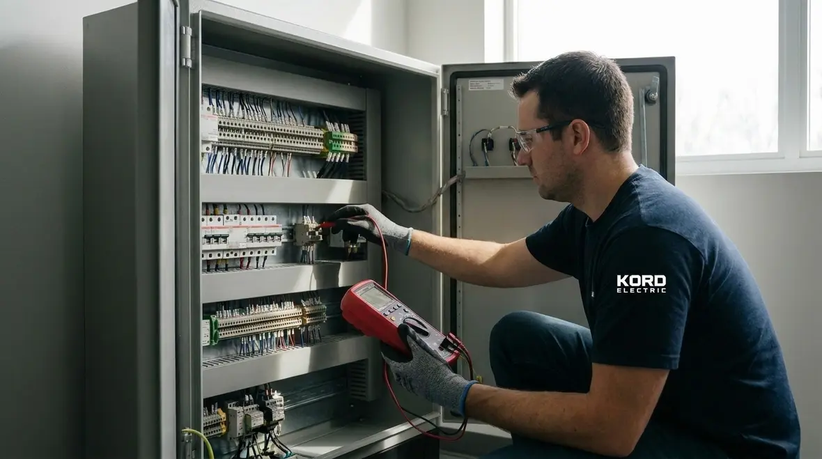 Commercial electrical equipment being inspected to protect operations from downtime