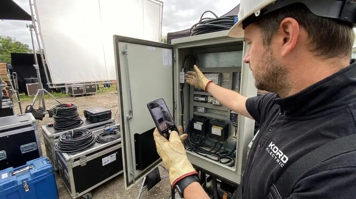 Film production electrical safety checks in a Los Angeles studio