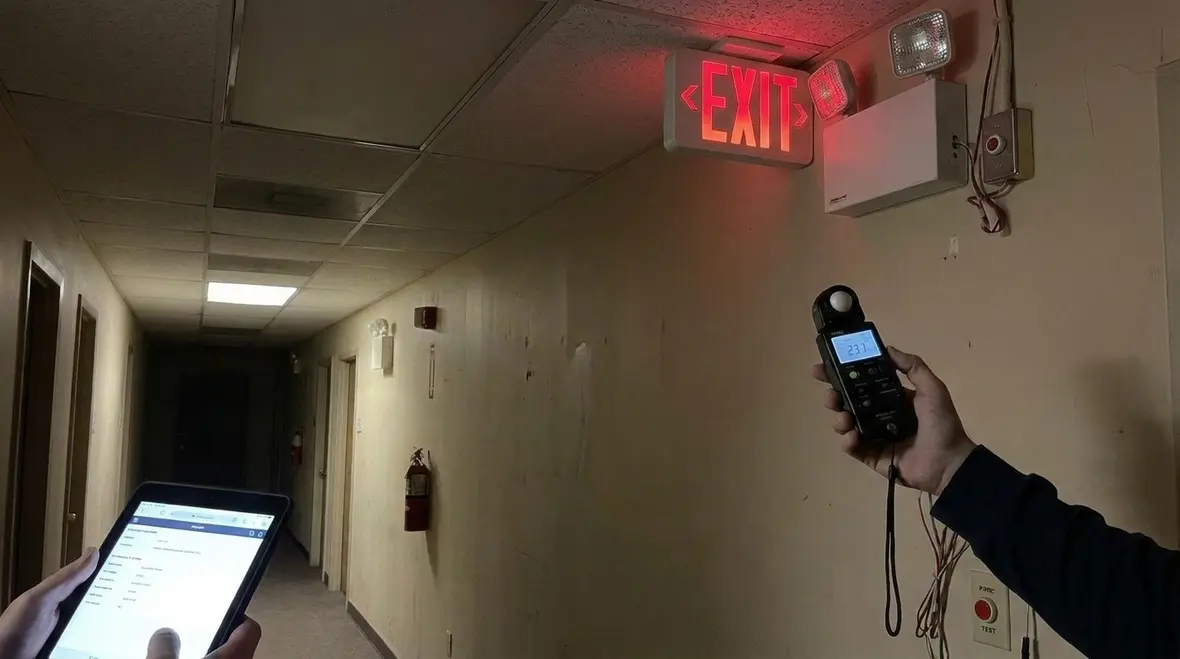 Facility manager reviewing commercial electrical inspection documentation