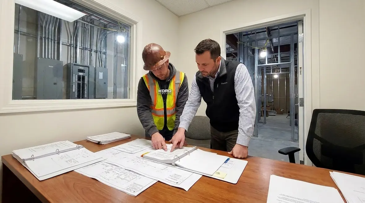 Project team reviewing Title 24 lighting documentation and compliance modeling