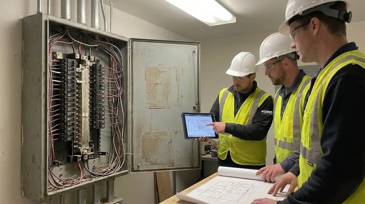 Los Angeles County inspector reviewing permitted commercial electrical work